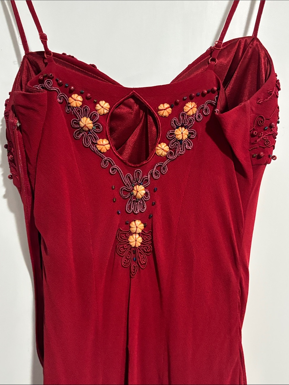 Sue Wong Deep Red Beaded Spaghetti-Strap Mini Dress - Picture 5 of 6